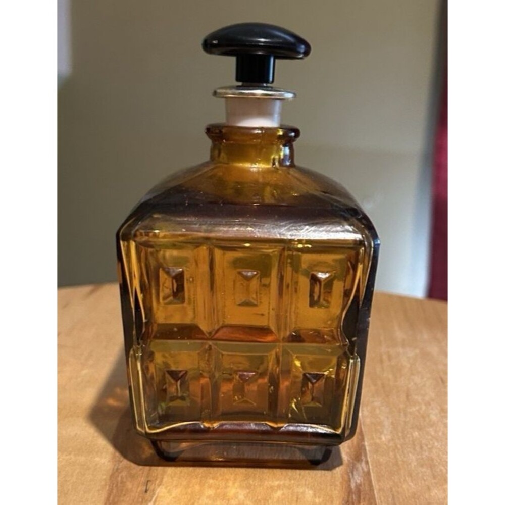 Vintage Amber Glass Mid Century Whiskey Decanter Diamond Pattern Boho - Picture 2 of 7